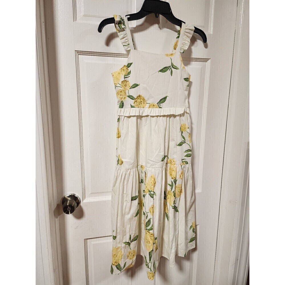 Giani Bini Square Neckline Creme Yellow Gold Floral Cap Ruffle Sleeve Tiered Max